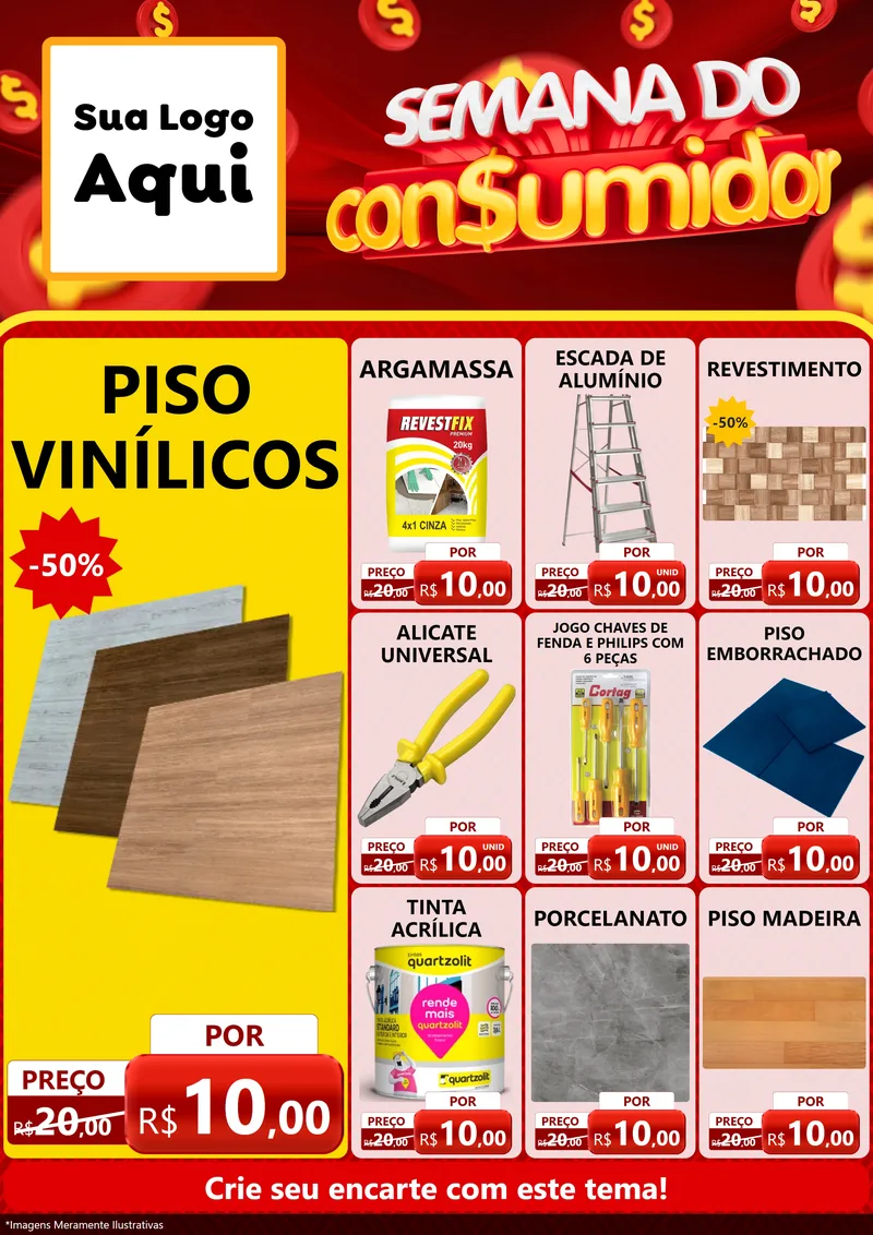Modelo de Encarte para Encarte A4 Vertical com o tema Semana do Consumidor para Material para Construção