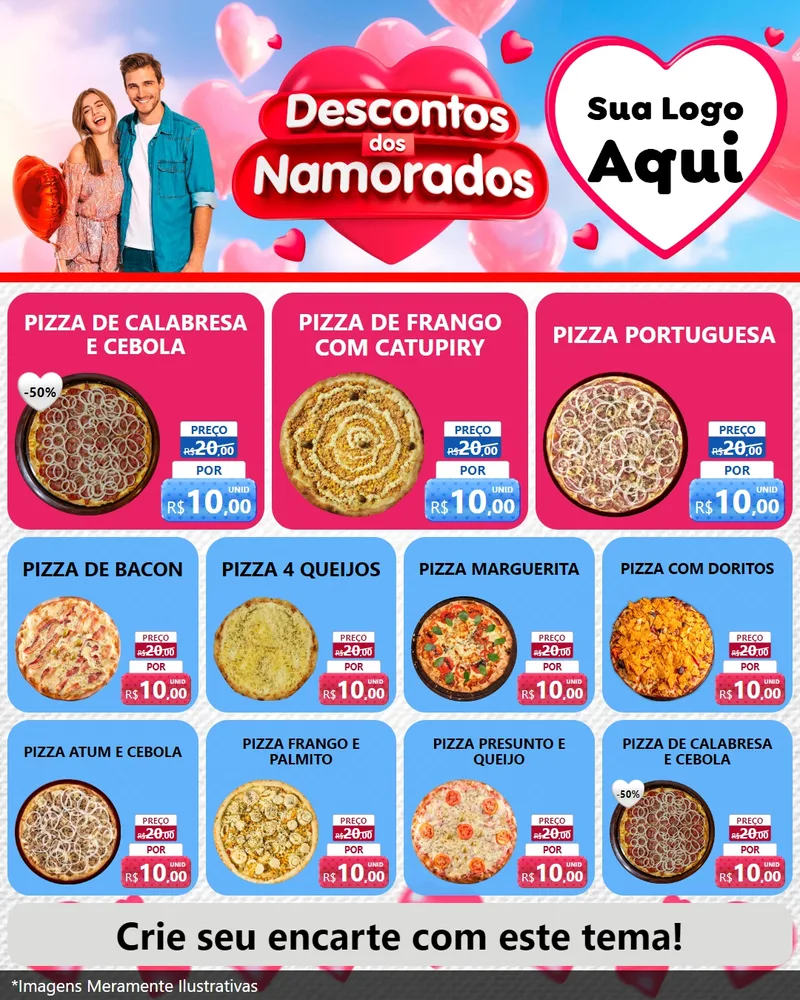 Modelo de Rede Social para Feed Instagram com o tema Descontos dos Namorados para Pizzaria