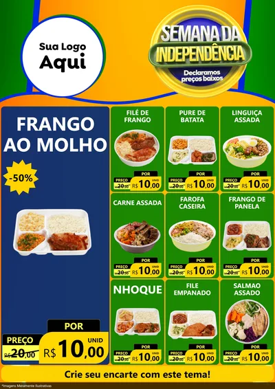 Modelo de Encarte para Encarte A4 Vertical com o tema Semana da Independência Declaramos Preços Baixos para Restaurante