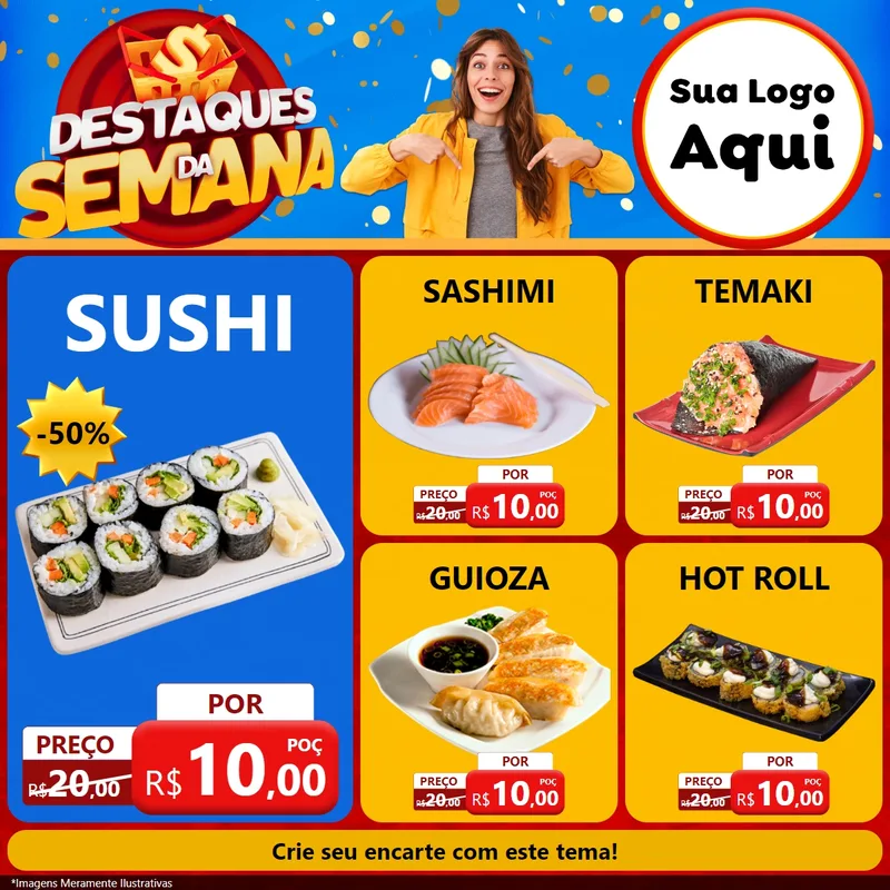 Modelo de Rede Social para Feed Facebook com o tema Destaques da Semana para Comida japonesa