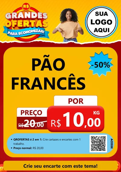 Modelo de Cartaz para Cartaz A4 Vertical com o tema Grandes Ofertas Para Economizar! para Padaria