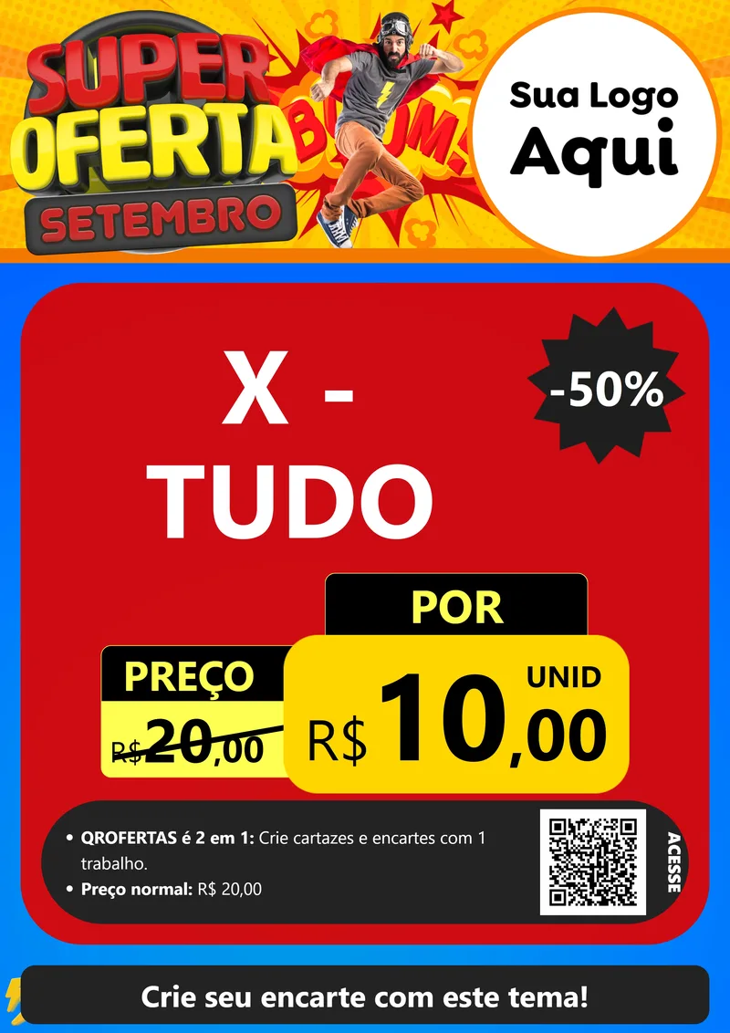 Modelo de Cartaz para Cartaz A4 Vertical com o tema Super Oferta Setembro para Hamburgueria