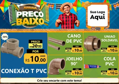Modelo de Encarte para Encarte A4 Horizontal com o tema Arraiá de Preço Baixo - Junina para Tubos e conexões