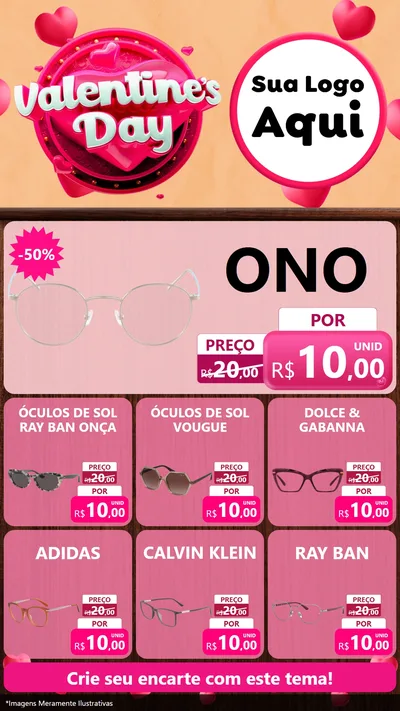 Modelo de Rede Social para Stories com o tema Valentine's Day para Óticas