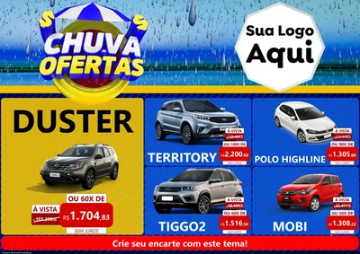 Modelo de Encarte para Encarte A4 Horizontal com o tema Chuva de Ofertas para Concessionaria de Carros