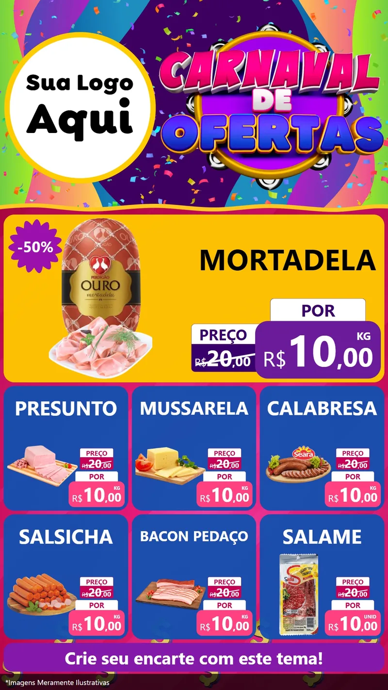 Modelo de Rede Social para Stories com o tema Carnaval de Ofertas para Frios e Laticínios