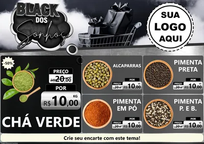 Modelo de Encarte para Encarte A4 Horizontal com o tema Black dos Sonhos para Produtos Naturais