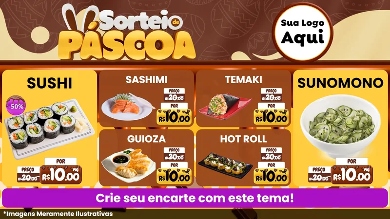 Modelo de TV para TV Horizontal com o tema Sorteio de Páscoa para Comida japonesa