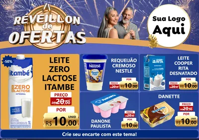 Modelo de Encarte para Encarte A4 Horizontal com o tema Réveillon de Ofertas para Frios e Laticínios