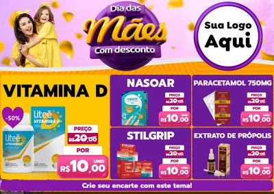 Modelo de Encarte para Encarte A4 Horizontal com o tema Dia das Mães com Desconto para Farmácia