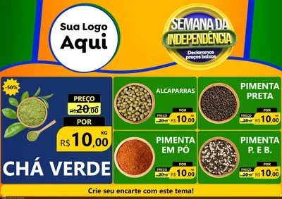 Modelo de Encarte para Encarte A4 Horizontal com o tema Semana da Independência Declaramos Preços Baixos para Produtos Naturais