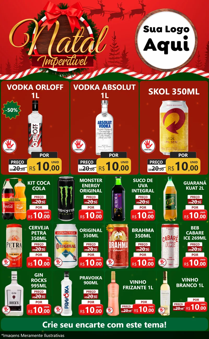Modelo de Encarte para Encarte Grande com o tema Natal Imperdível para Distribuidora de bebidas