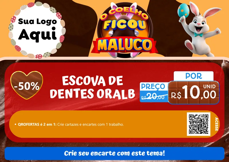 Modelo de Cartaz para Cartaz A4 Horizontal com o tema O Coelho Ficou Maluco - Páscoa para Higiene Pessoal