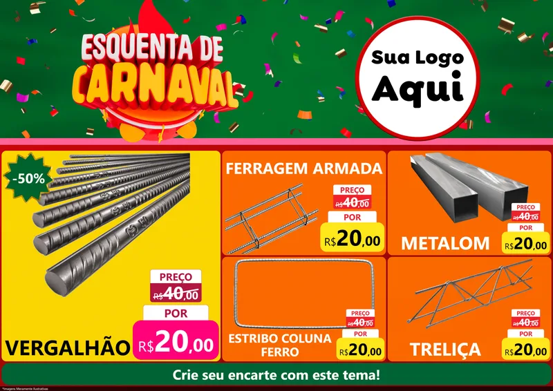 Modelo de Encarte para Encarte A4 Horizontal com o tema Esquenta de Carnaval para Ferragens