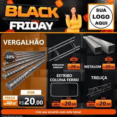 Modelo de Rede Social para Feed Facebook com o tema Black Friday para Ferragens