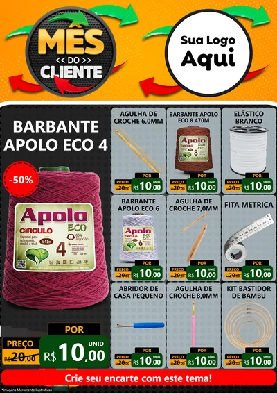 Modelo de Encarte para Encarte A4 Vertical com o tema Mês do Cliente para Armarinho e Aviamentos