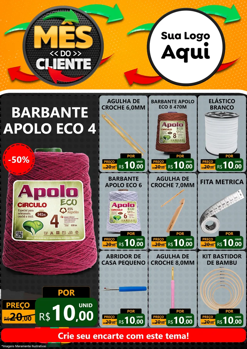Modelo de Encarte para Encarte A4 Vertical com o tema Mês do Cliente para Armarinho e Aviamentos
