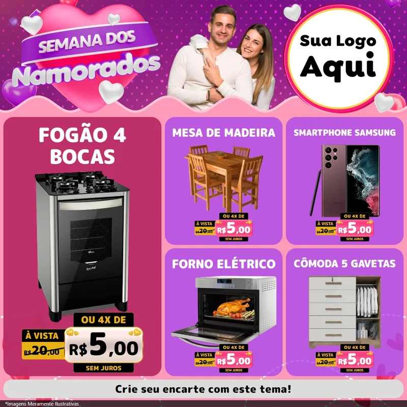 Modelo de Rede Social para Feed Facebook com o tema Semana dos Namorados para Móveis e Eletro