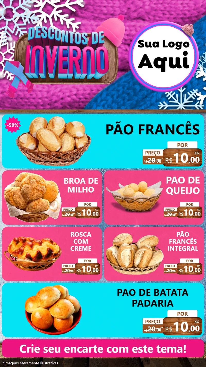 Modelo de TV para TV Vertical com o tema Descontos de Inverno para Padaria