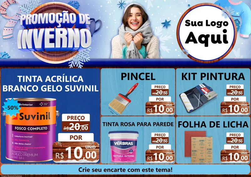 Modelo de Encarte para Encarte A4 Horizontal com o tema Promoção de Inverno para Tintas e Ferramentas