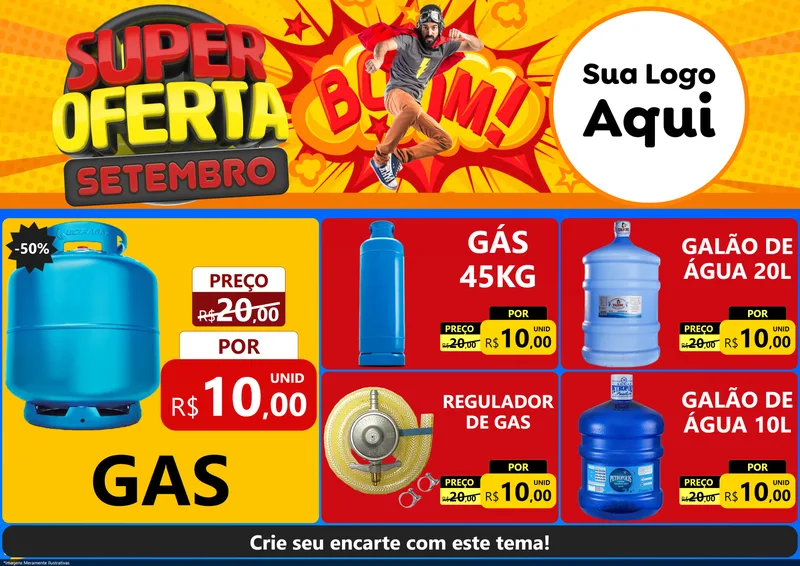 Modelo de Encarte para Encarte A4 Horizontal com o tema Super Oferta Setembro para Água e gás