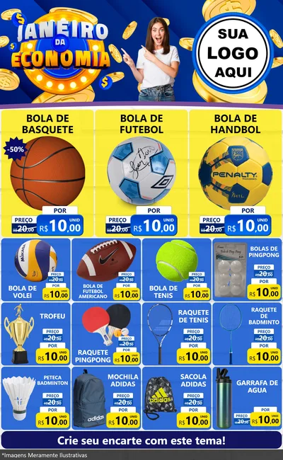 Modelo de Encarte para Encarte Grande com o tema Janeiro da Economia para Artigos Esportivos
