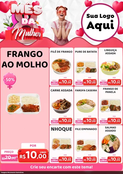 Modelo de Encarte para Encarte A4 Vertical com o tema Mês da Mulher para Restaurante