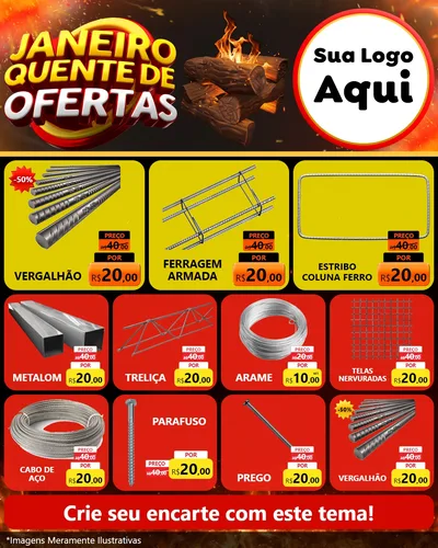 Modelo de Rede Social para Feed Instagram com o tema Janeiro Quente de Ofertas para Ferragens