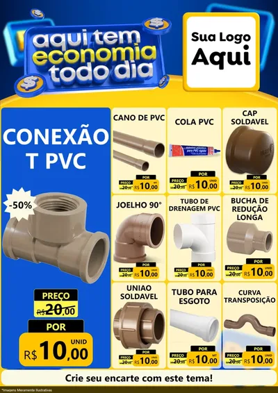 Modelo de Encarte para Encarte A4 Vertical com o tema Aqui Tem Economia Todo Dia para Tubos e conexões