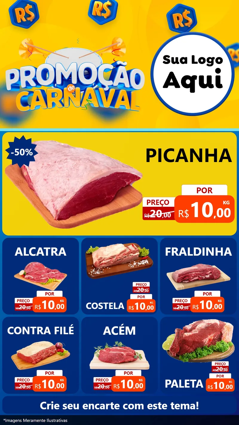 Modelo de Rede Social para Stories com o tema Promoção de Carnaval para Açougue