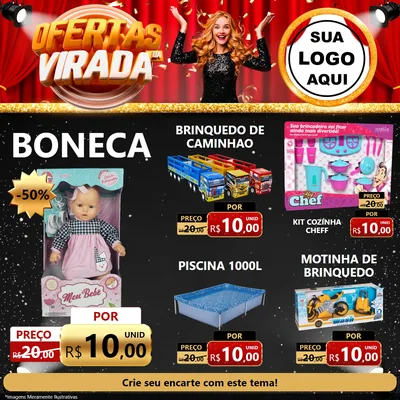 Modelo de Rede Social para Feed Facebook com o tema Ofertas da Virada para Brinquedos