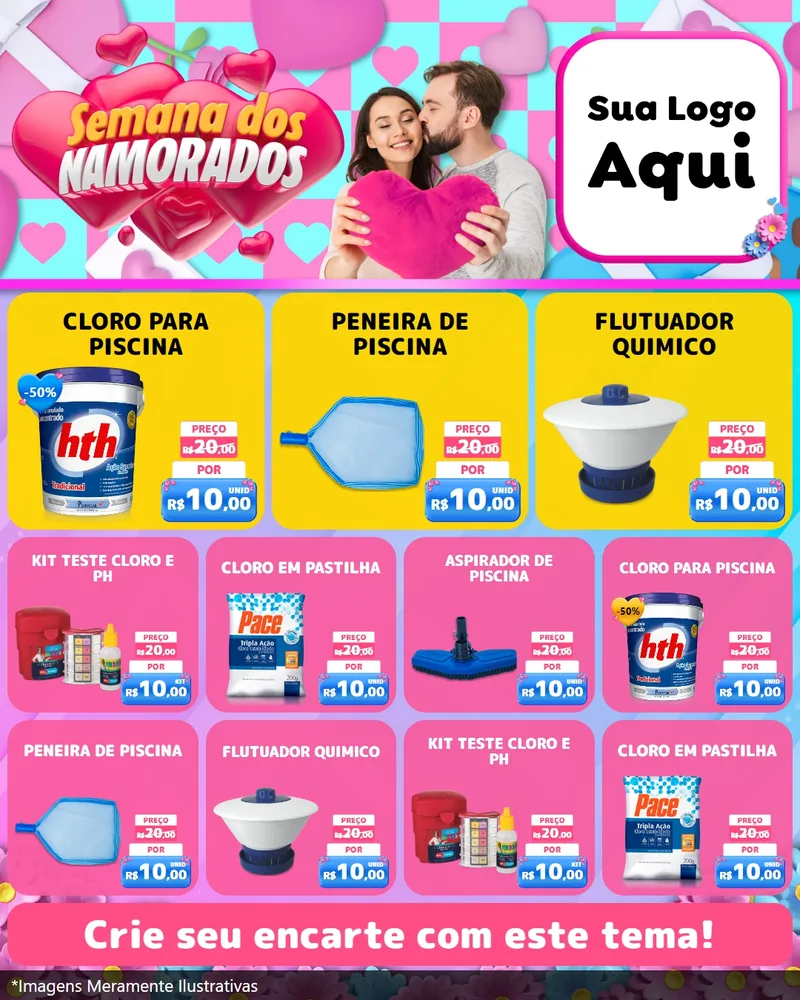 Modelo de Rede Social para Feed Instagram com o tema Semana dos Namorados para Produtos para Piscina