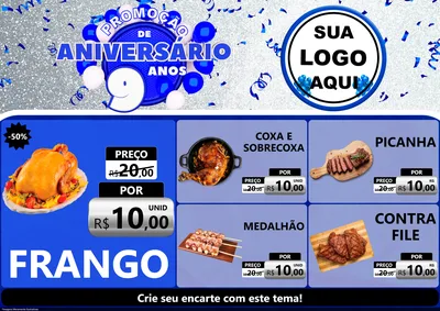 Modelo de Encarte para Encarte A4 Horizontal com o tema Promoção de Aniversário - 9 Anos para Assados