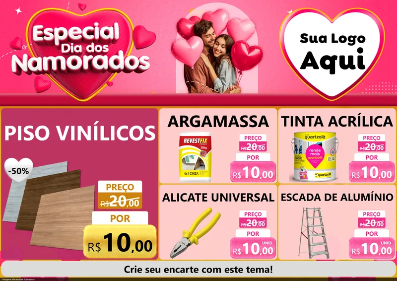 Modelo de Encarte para Encarte A4 Horizontal com o tema Especial Dia dos Namorados para Material para Construção