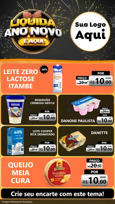 Modelo de TV para TV Vertical com o tema Liquida Ano Novo É Aqui! para Frios e Laticínios