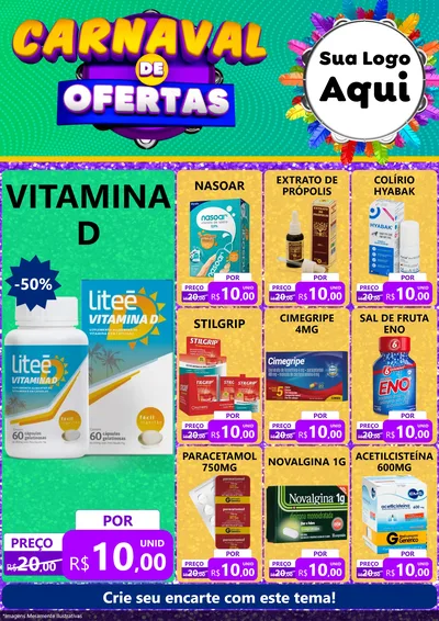 Modelo de Encarte para Encarte A4 Vertical com o tema Carnaval de Ofertas para Farmácia