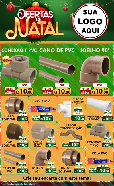 Modelo de Encarte para Encarte Grande com o tema Ofertas de Natal para Tubos e conexões