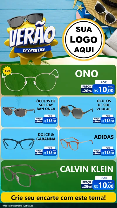 Modelo de TV para TV Vertical com o tema Verão de Ofertas para Óticas