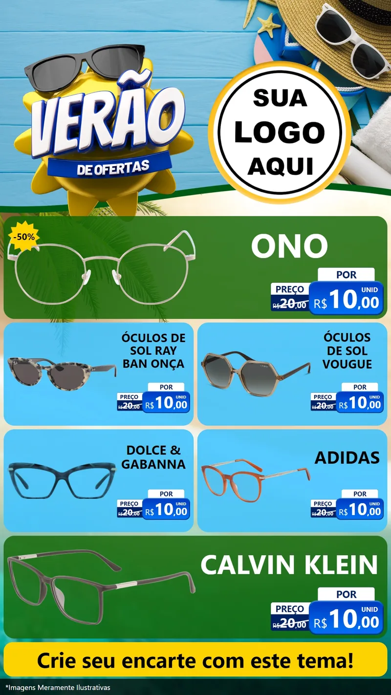 Modelo de TV para TV Vertical com o tema Verão de Ofertas para Óticas