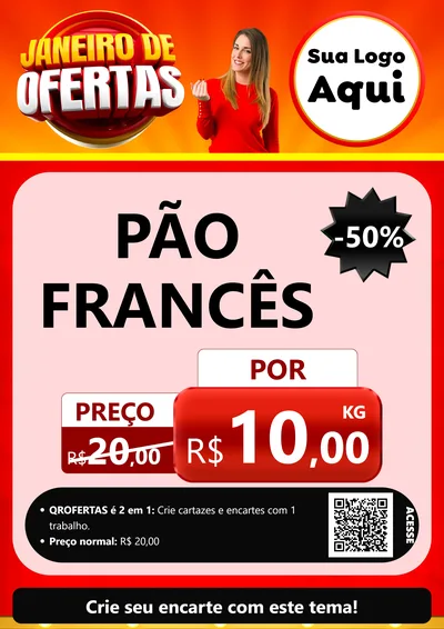 Modelo de Cartaz para Cartaz A4 Vertical com o tema Janeiro de Ofertas para Padaria