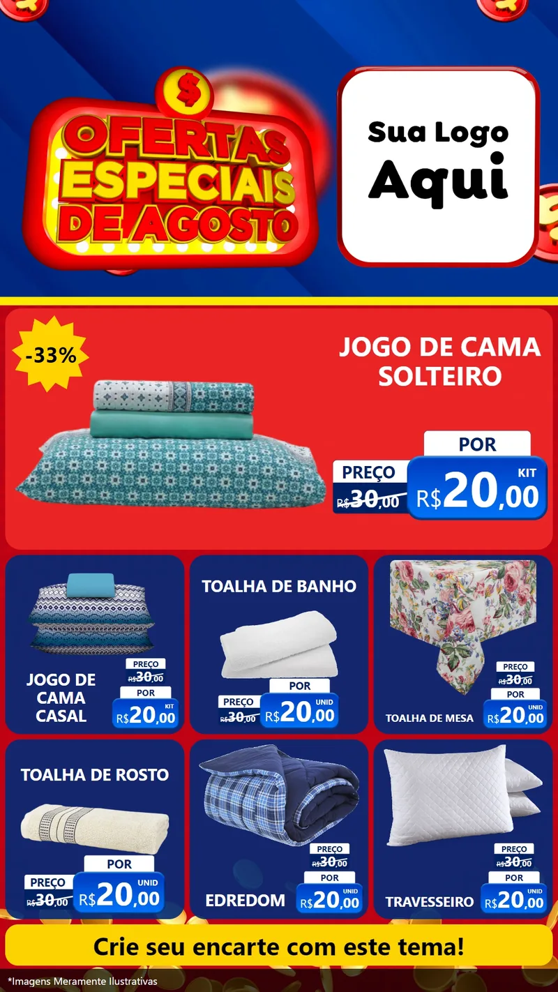 Modelo de Rede Social para Stories com o tema Ofertas Especiais de Agosto para Cama, Mesa e Banho
