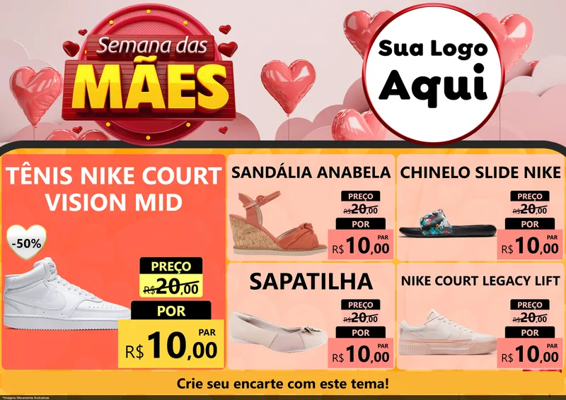 Modelo de Encarte para Encarte A4 Horizontal com o tema Semana das Mães para Calçados