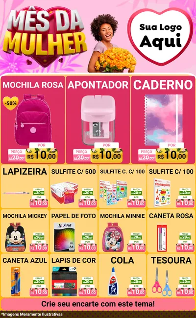 Modelo de Encarte para Encarte Grande com o tema Mês da Mulher para Papelaria