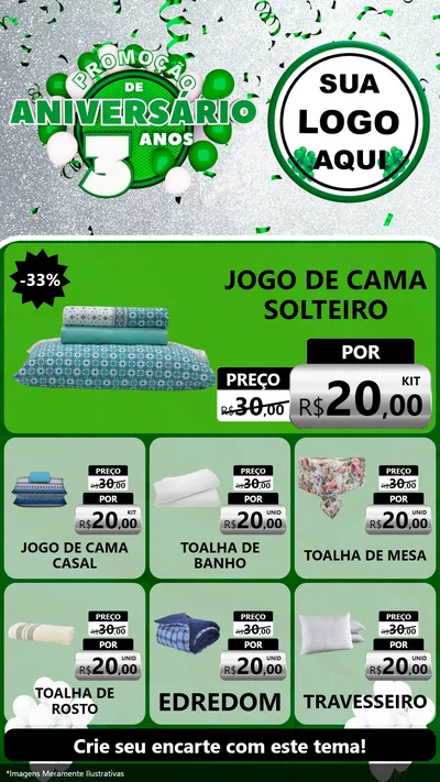 Modelo de Rede Social para Stories com o tema Promoção de Aniversário - 3 Anos para Cama, Mesa e Banho