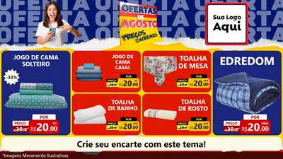 Modelo de TV para TV Horizontal com o tema Ofertas de Agosto - Preços Incríveis para Cama, Mesa e Banho