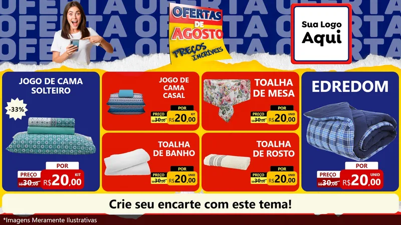 Modelo de TV para TV Horizontal com o tema Ofertas de Agosto - Preços Incríveis para Cama, Mesa e Banho