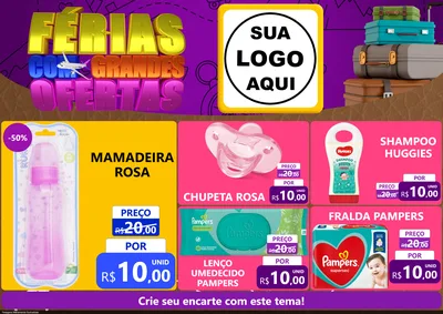Modelo de Encarte para Encarte A4 Horizontal com o tema Férias com Grandes Ofertas para Bebês