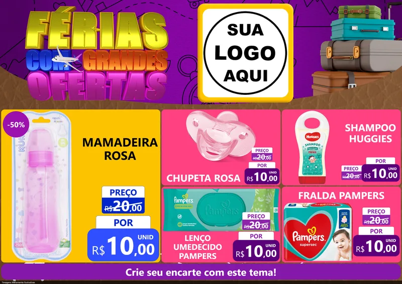 Modelo de Encarte para Encarte A4 Horizontal com o tema Férias com Grandes Ofertas para Bebês
