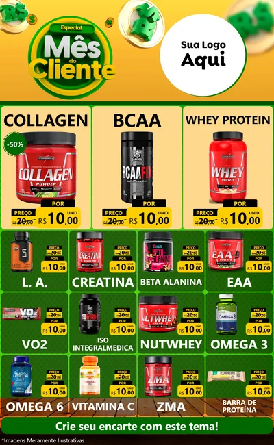 Modelo de Encarte para Encarte Grande com o tema Especial Mês do Cliente para Suplementos alimentares