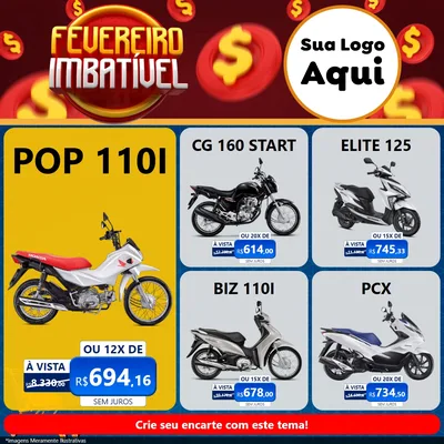 Modelo de Rede Social para Feed Facebook com o tema Fevereiro Imbatível para Concessionaria de Motos